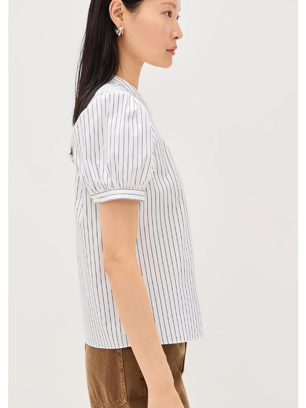 NWT Frame Striped Button-Front Puff Sleeve Blouse White with Navy Stripes cotton - Picture 13 of 16